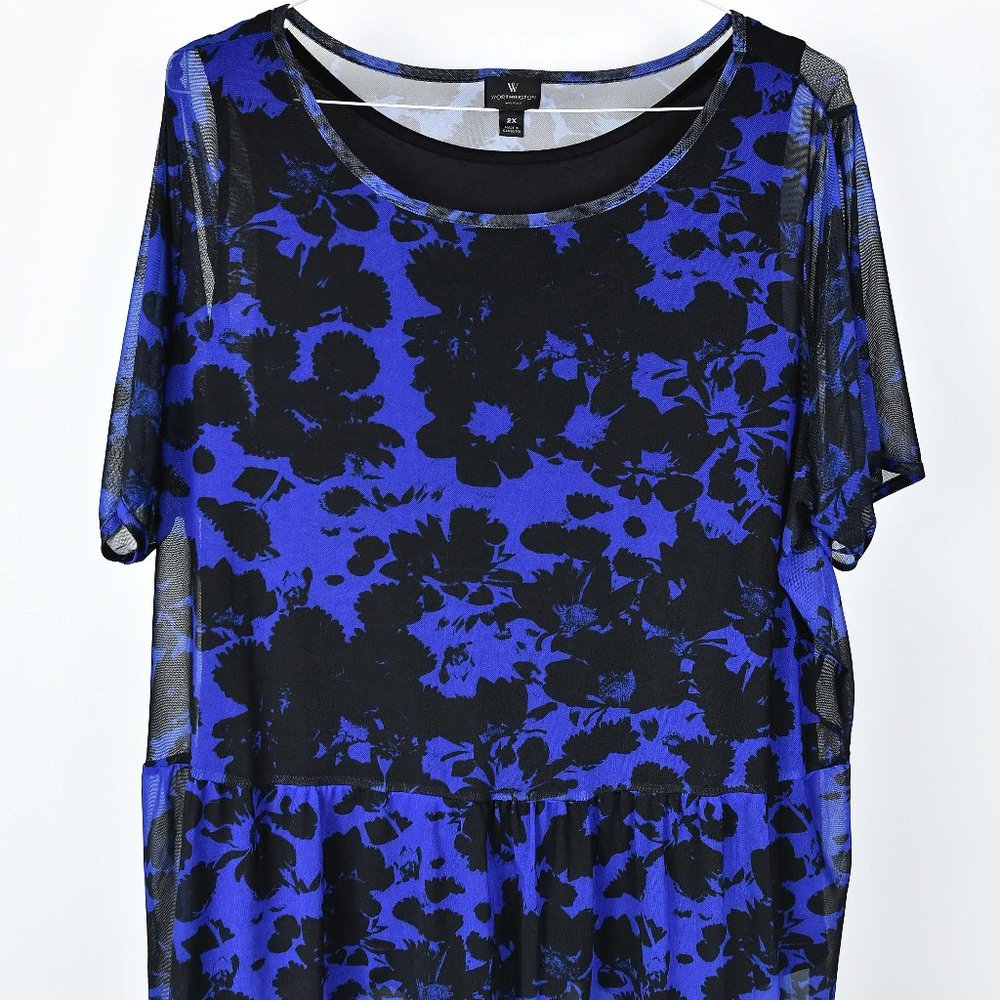 Worthington Blue/Black Blouse--3/4" Sleeve--Size 2X